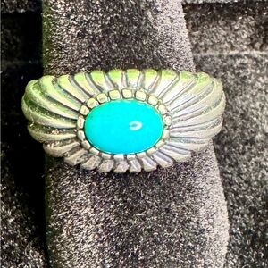 Vintage circa 1990s Carolyn Pollack .925 Turquoise etched ring sz 6.5